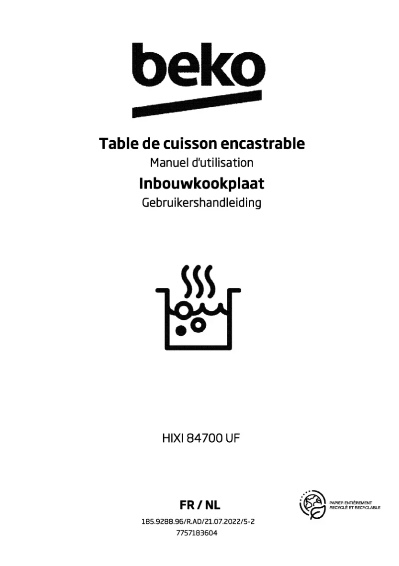 Page 1 de la notice Manuel utilisateur Beko HIXI 84700 UF