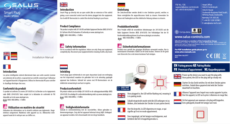 Page 1 de la notice Manuel utilisateur Salus SPE868