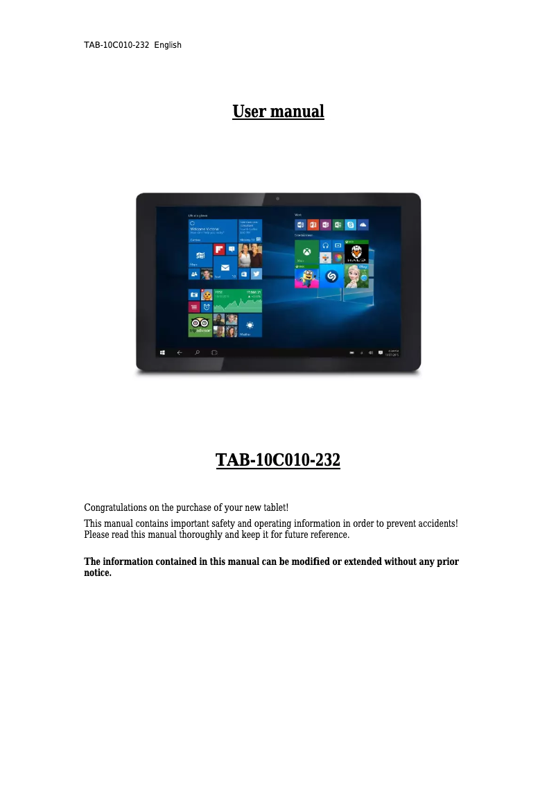 Page n°1 - Manuel utilisateur Point of View TAB-10C010-232