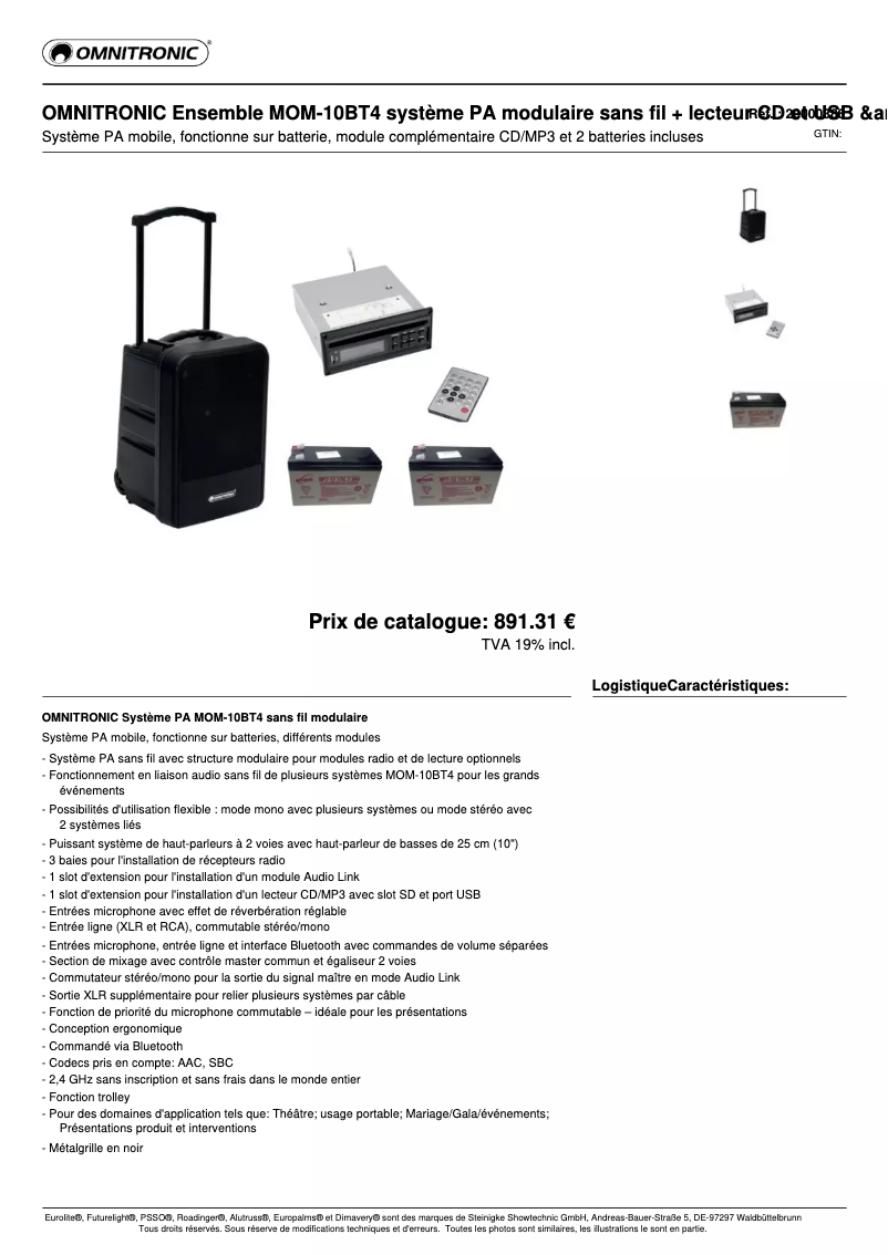 Página 1 del manual Ficha técnica Omnitronic MOM-10BT4