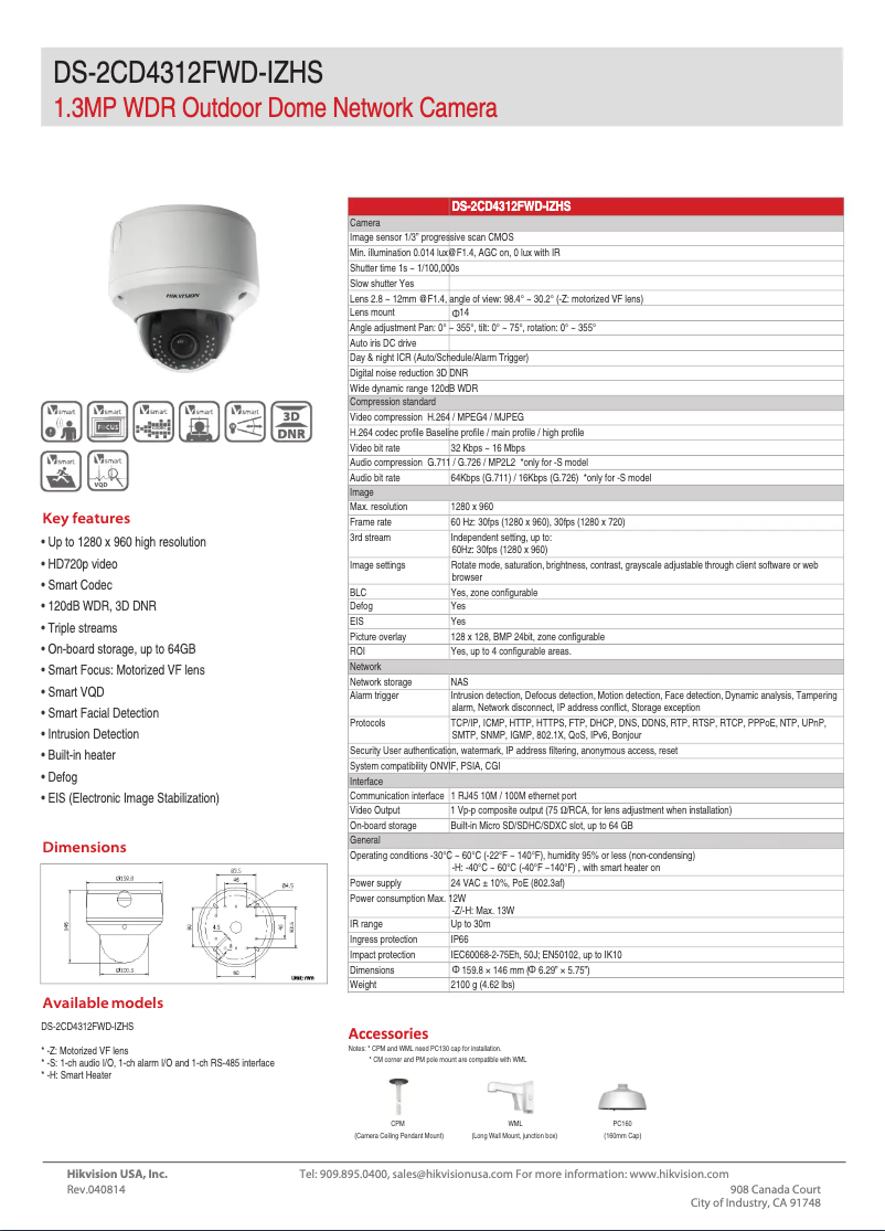 Page 1 de la notice Brochure Hikvision DS-2CD4312FWD-IZHS