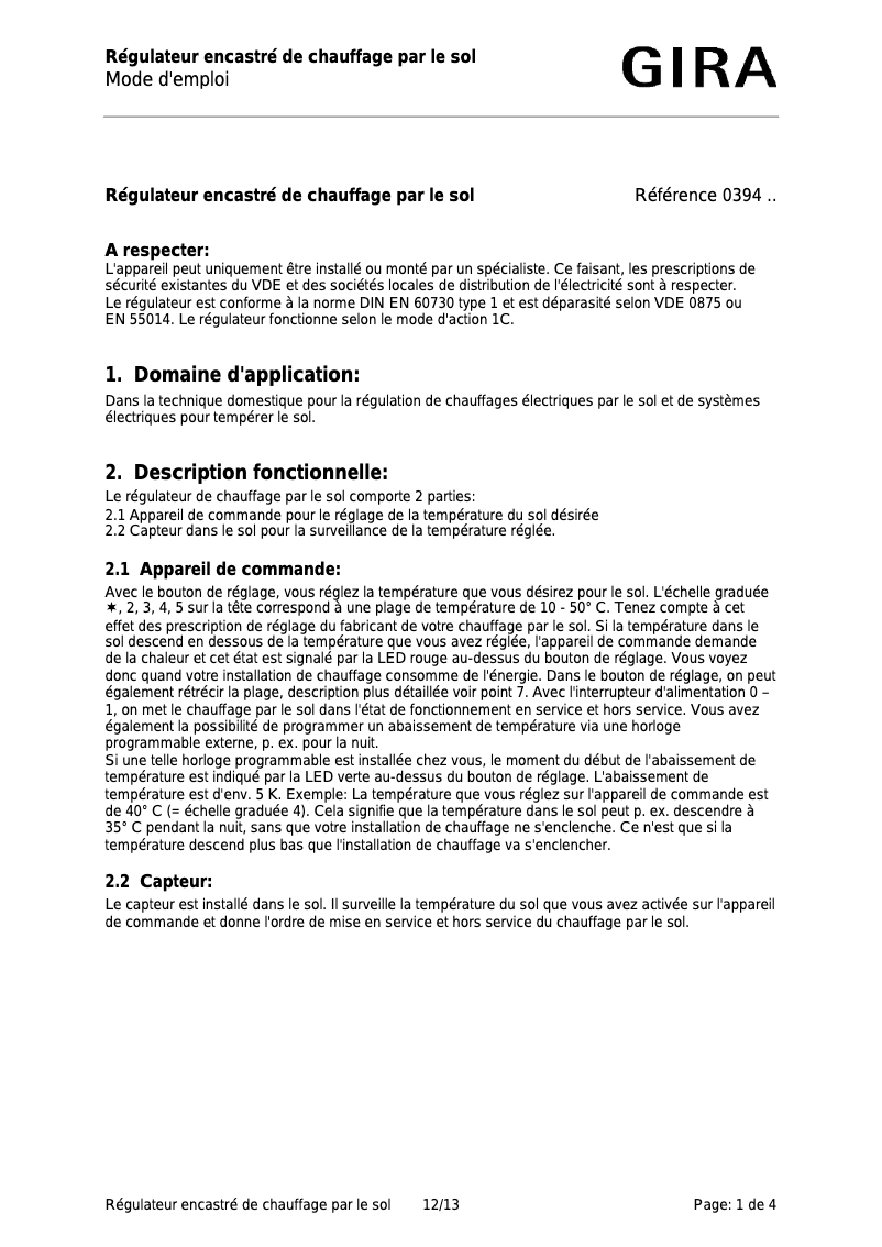 Página 1 del manual Manual de usuario Gira 0394