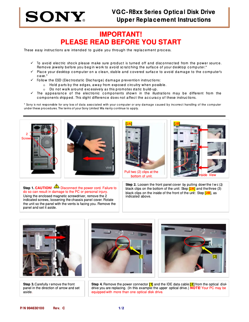 Page n°1 - Manuel utilisateur Sony Vaio VGC-RB13M