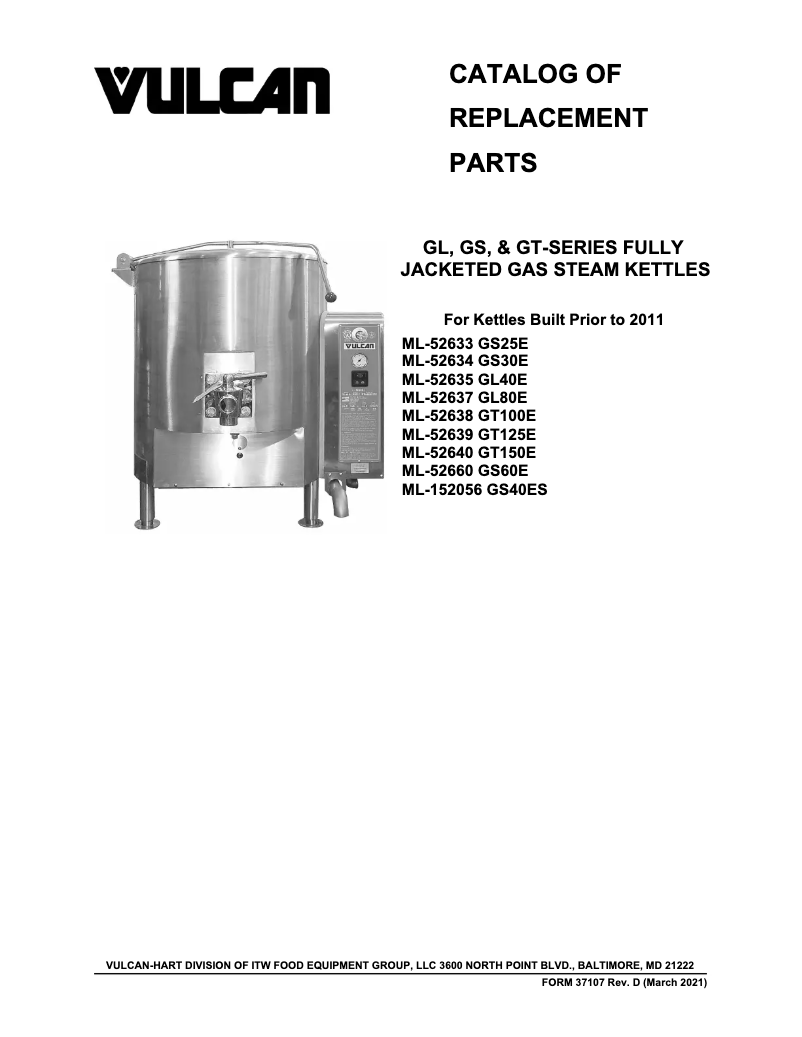 Page 1 de la notice Catalogue Vulcan GL80E
