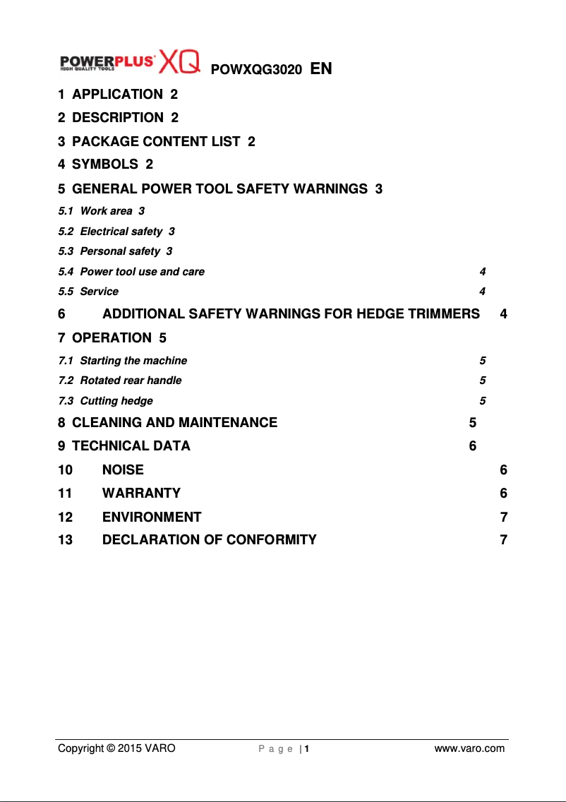 Page 1 de la notice Manuel utilisateur PowerPlus POWXQG3020