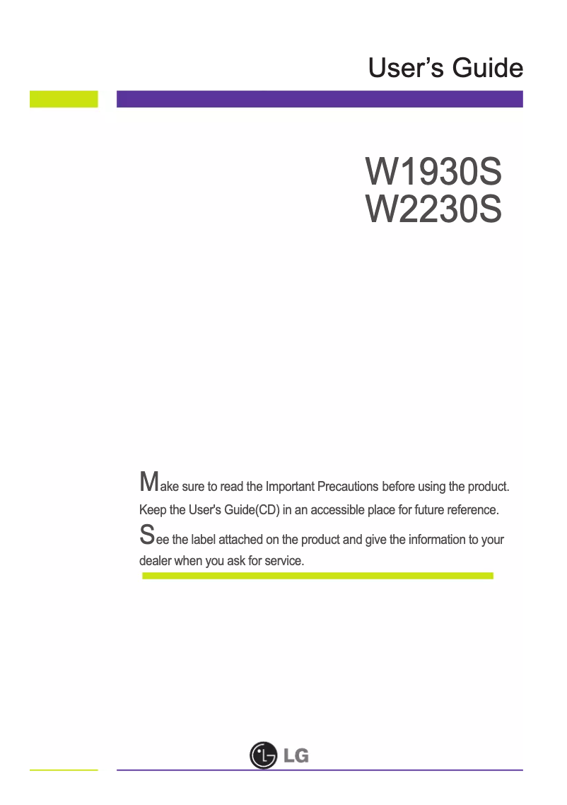 Imagen de la primera página del manual del dispositivo W1930S