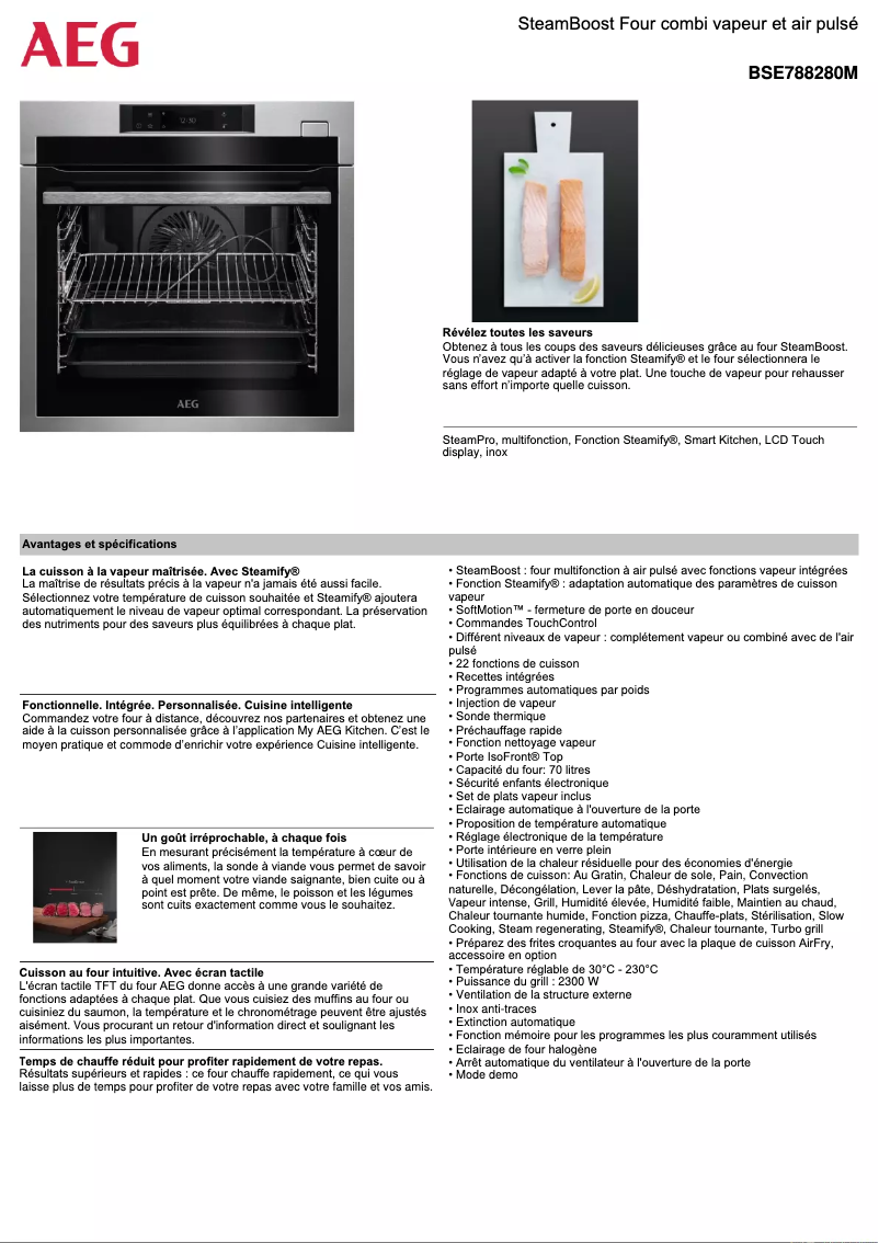 Page 1 de la notice Fiche technique AEG BSE788280M