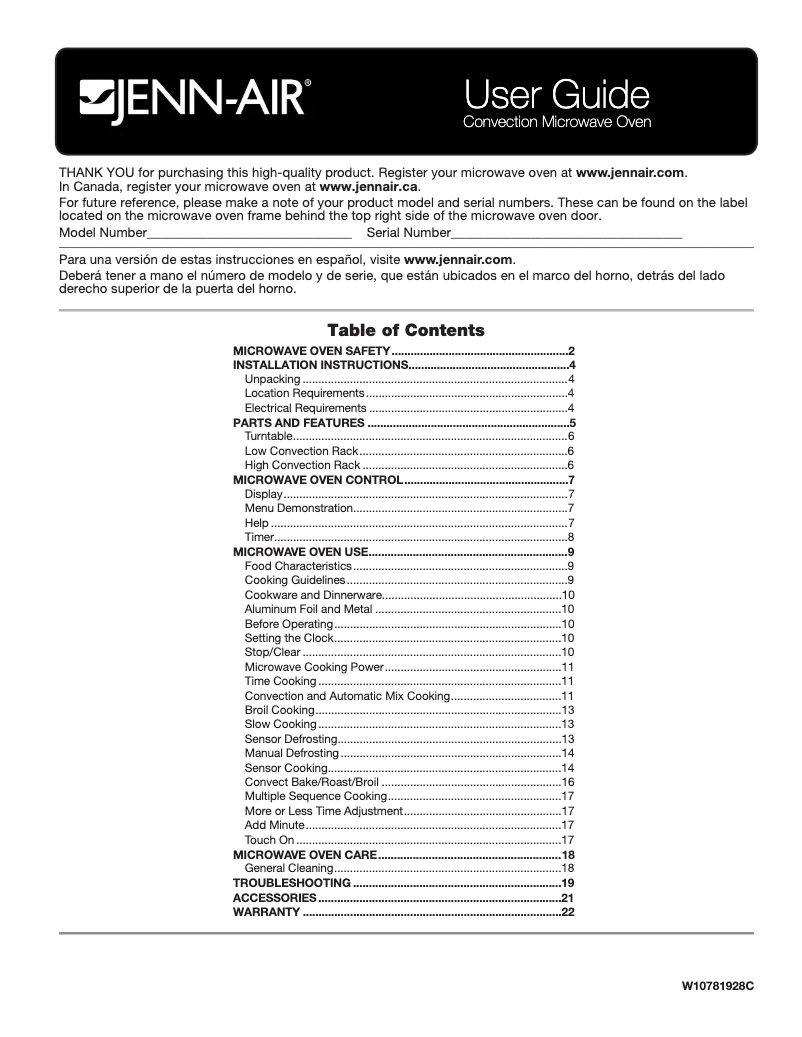 Page n°1 - Manuel utilisateur JennAir JMC3415ES
