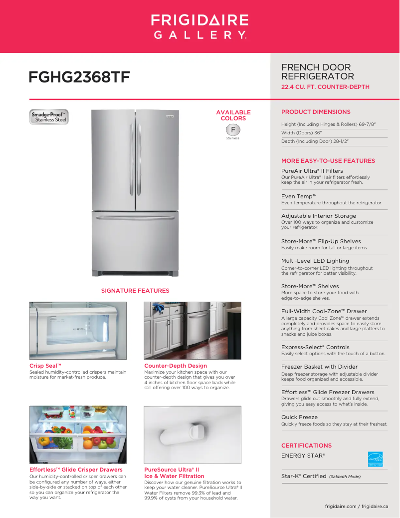 Page n°1 - Fiche technique Frigidaire FGHG2368TF