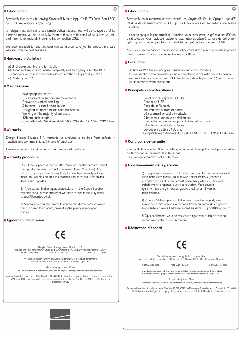 Page 1 de la notice Manuel utilisateur Soyntec Inpput R170