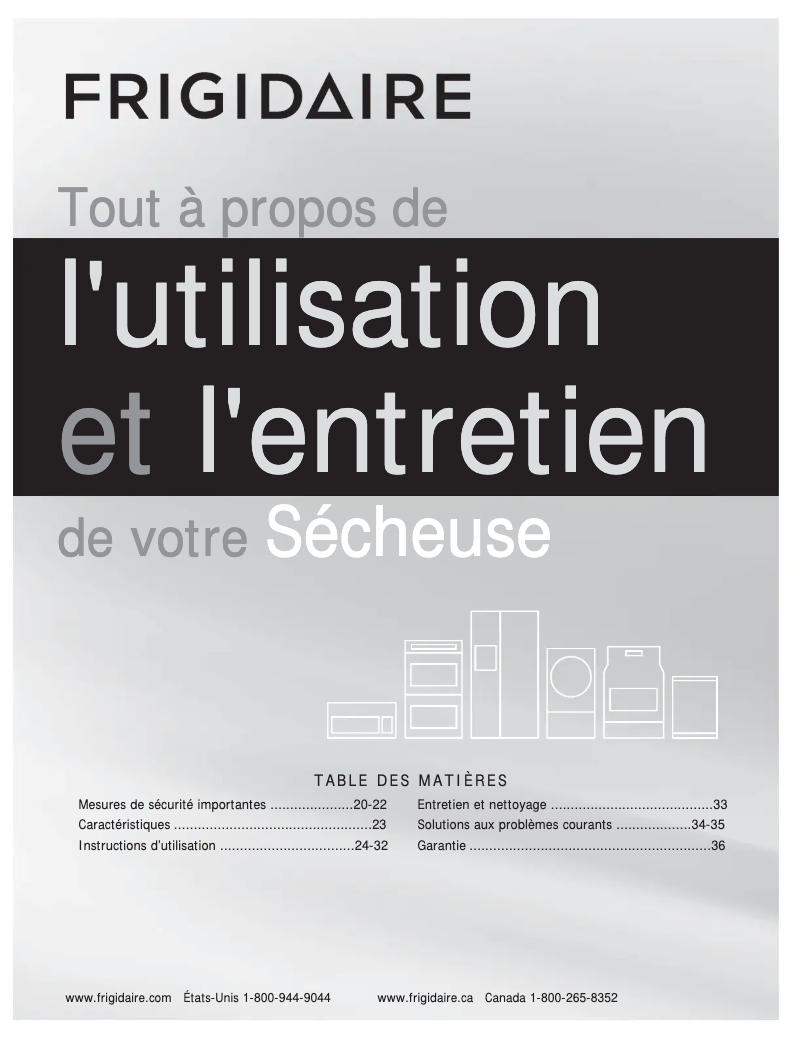 Page 1 de la notice Manuel utilisateur Frigidaire FAQG7001LW