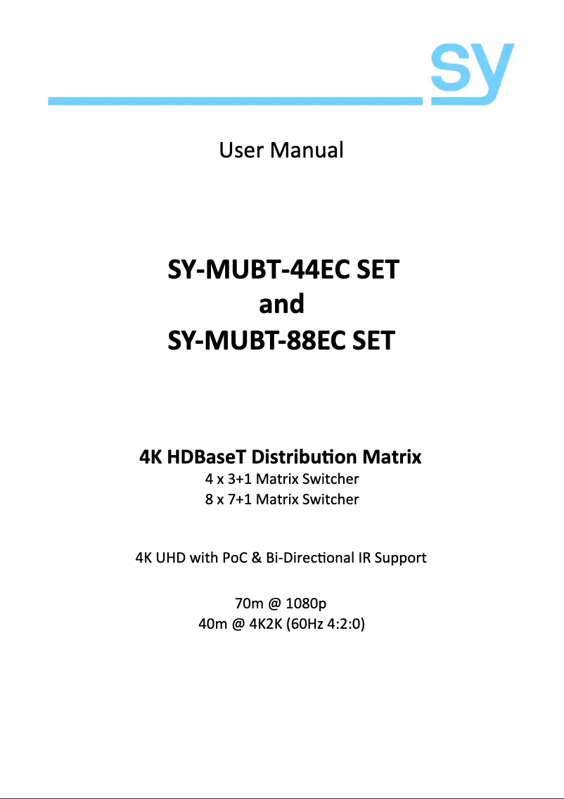 Page 1 of the manual User Manual SY Electronics SY-MUBT-44EC-SET