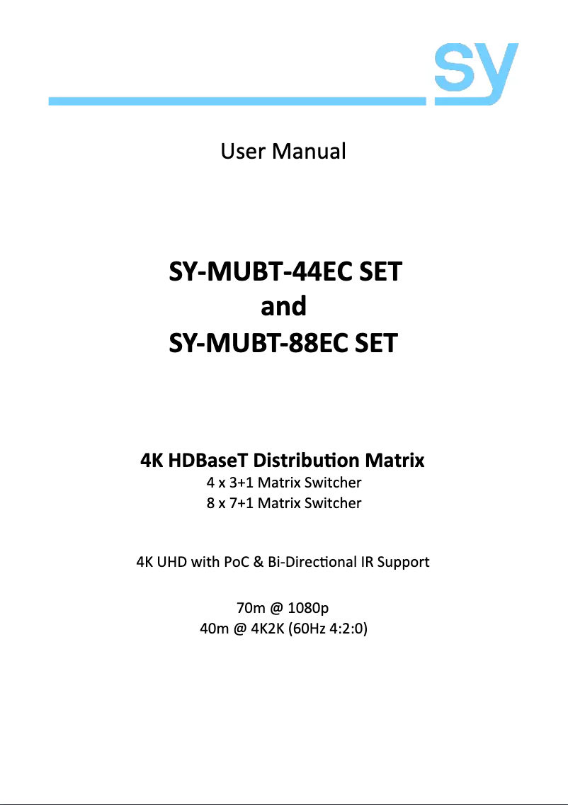 Page n°1 - Manuel utilisateur SY Electronics SY-MUBT-44EC-SET