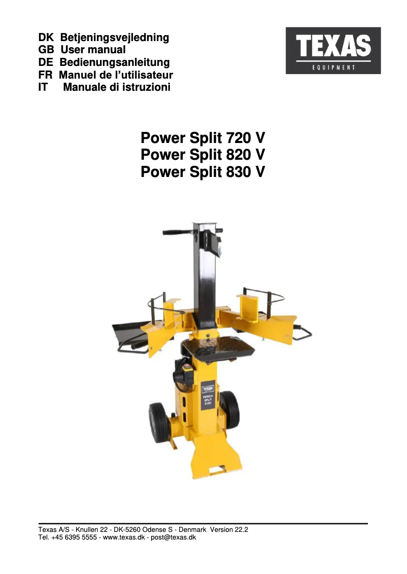 Image de la première page du manuel de l'appareil Power Split 830V