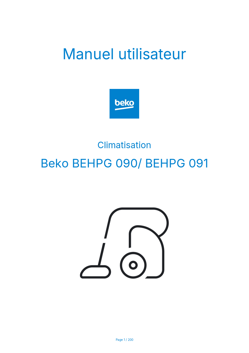 Page n°1 - Manuel utilisateur Beko BEHPG 090/ BEHPG 091
