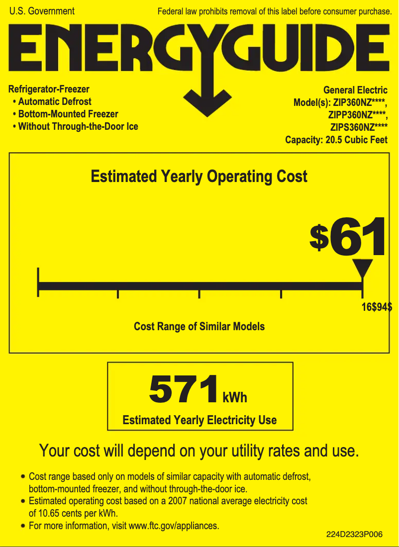 Página 1 del manual Etiqueta energética GE ZIPP360NZ
