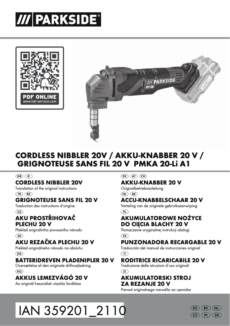 Page n°1 - Manuel utilisateur Parkside PMKA 20-Li A1
