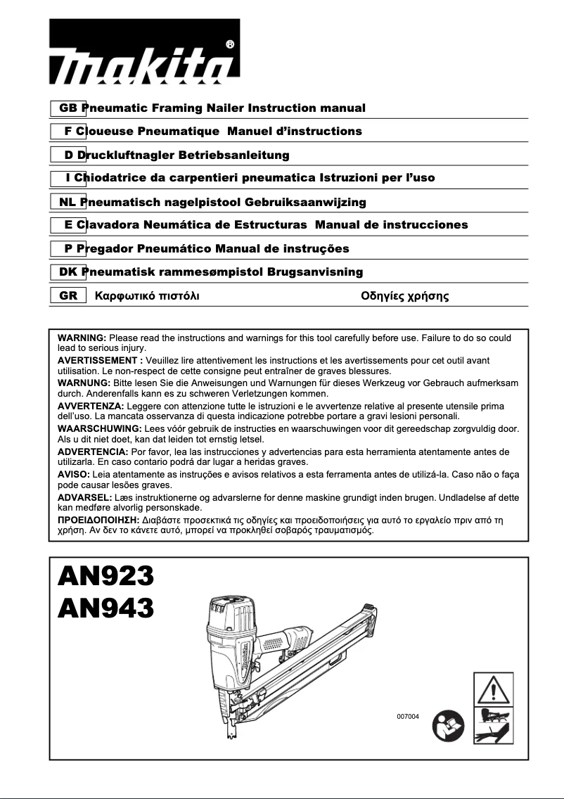 Page 1 de la notice Manuel utilisateur Makita AN923