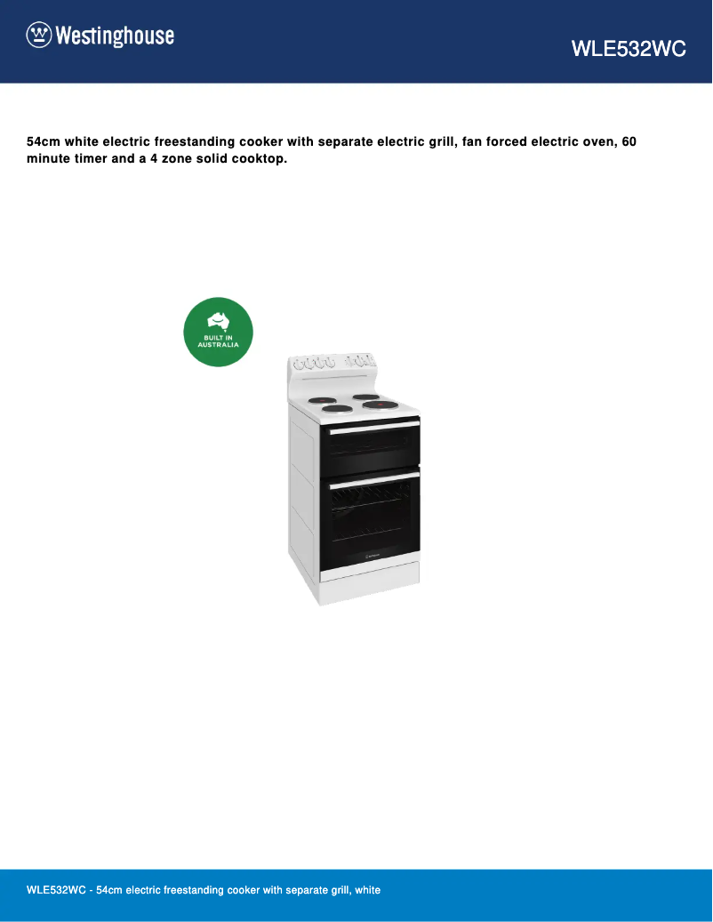Page n°1 - Fiche technique Westinghouse WLE532WC