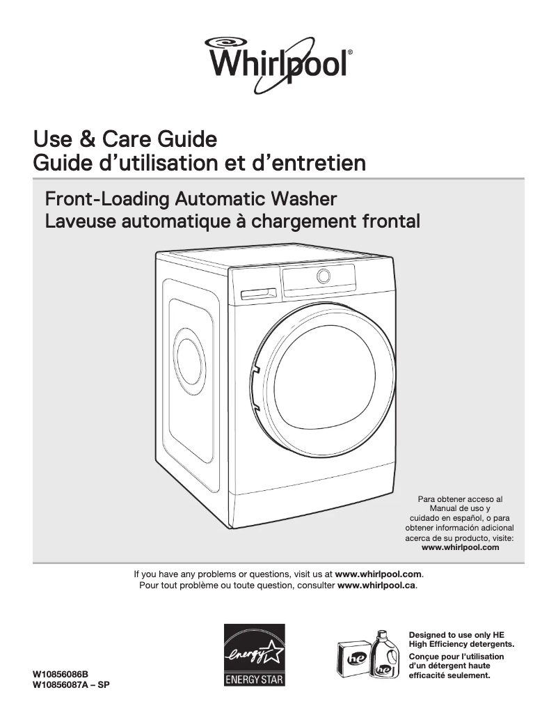 Page 1 de la notice Guide d'installation Whirlpool WFW3090JW