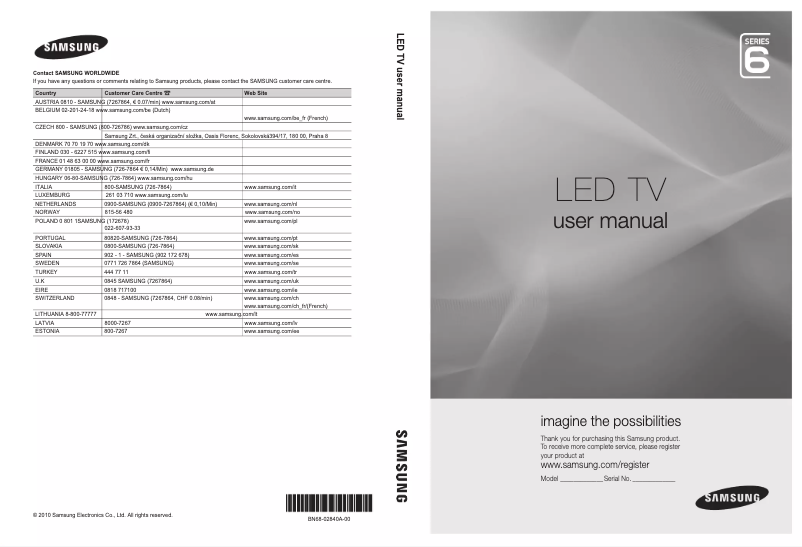 Page 1 de la notice Manuel utilisateur Samsung UE32C6620UW