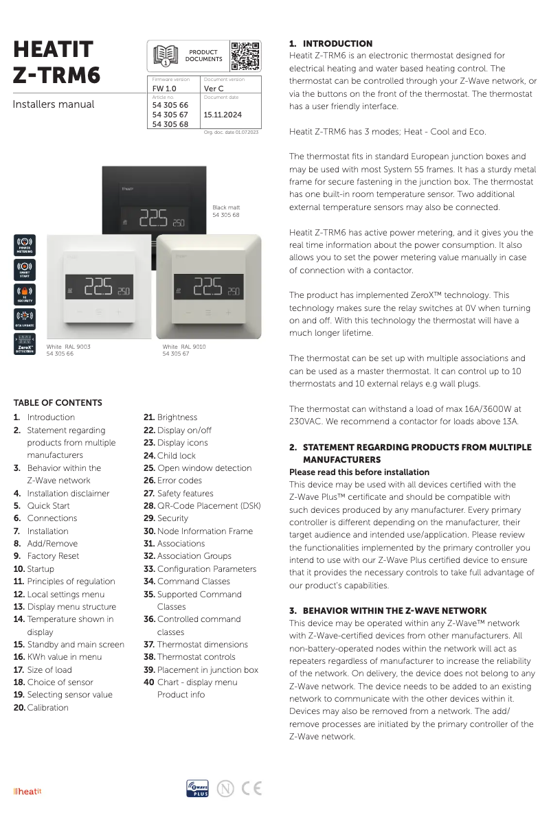 Page 1 de la notice Manuel utilisateur Heatit Z-TRM6