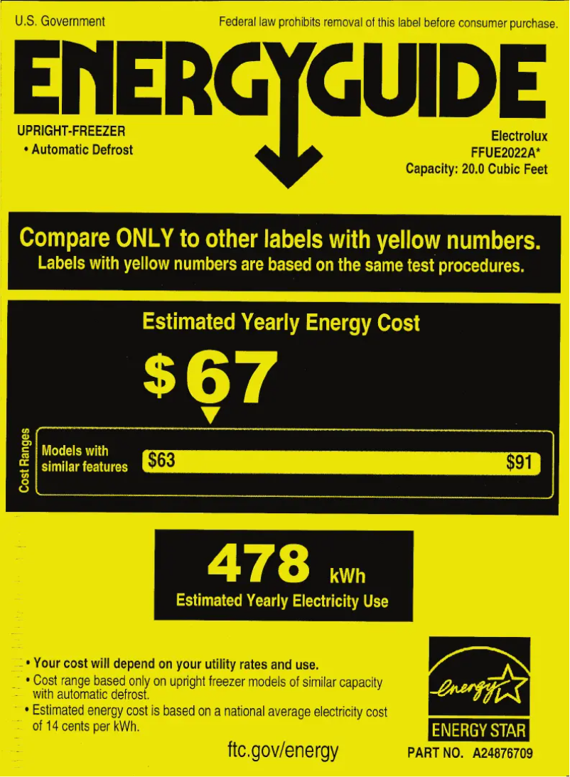 Page n°1 - Label énergétique Frigidaire FFUE2022AW