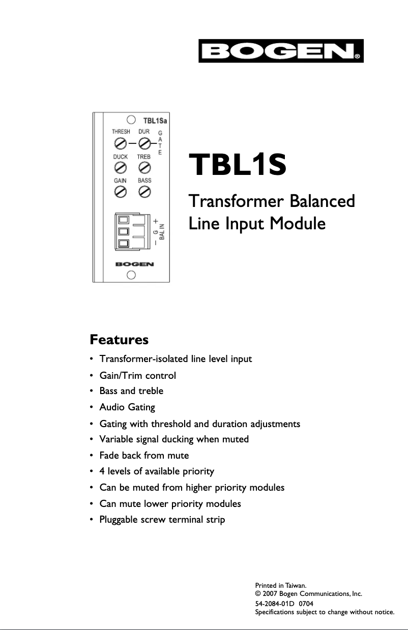 Page 1 de la notice Manuel utilisateur Bogen TBL1S