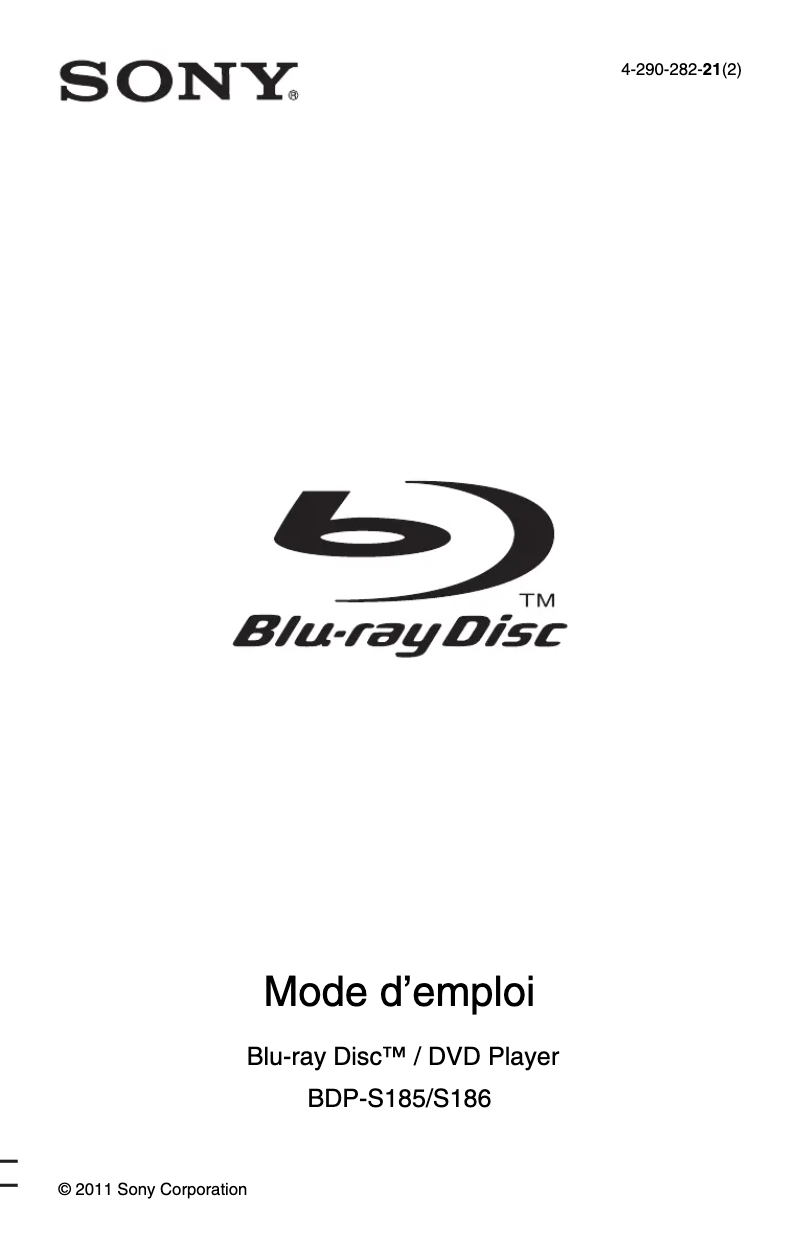 Page 1 de la notice Manuel utilisateur Sony BDP-S186
