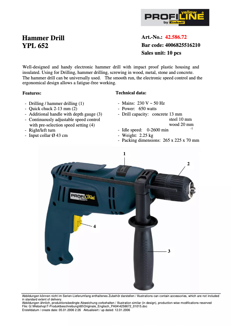Image de la première page du manuel de l'appareil YPL 652