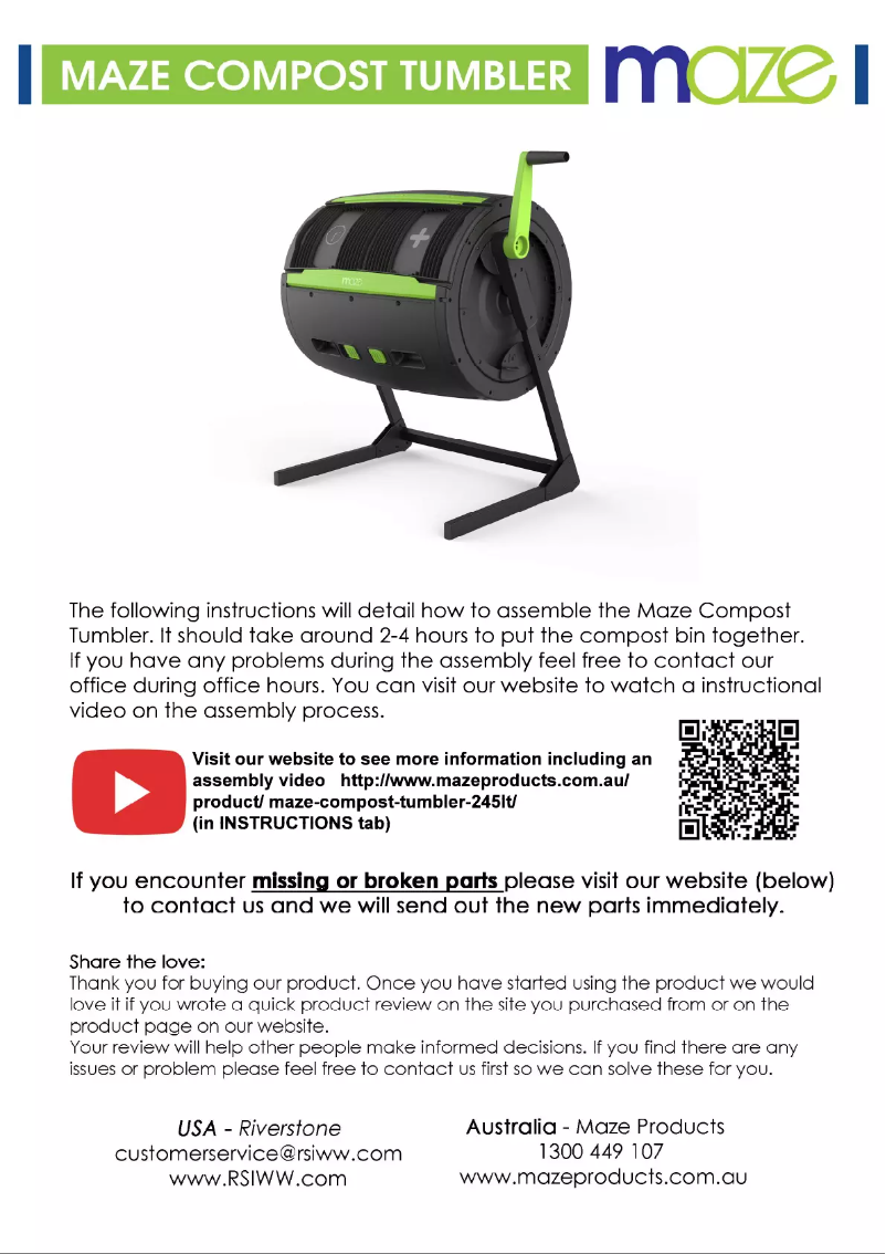 Page 1 de la notice Manuel utilisateur Maze Compost Tumbler