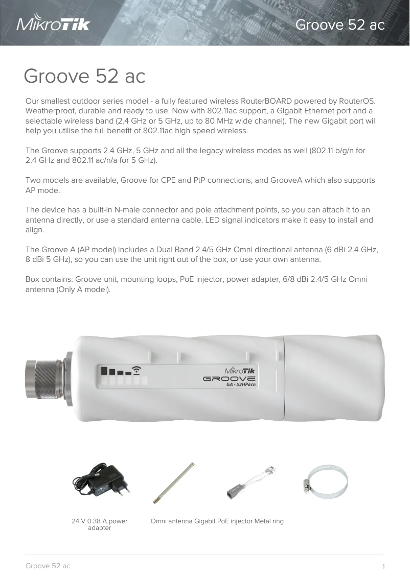Page 1 de la notice Brochure Mikrotik GrooveA 52 ac