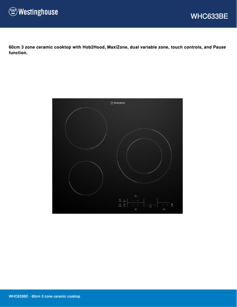 Page n°1 - Fiche technique Westinghouse WHC633BE