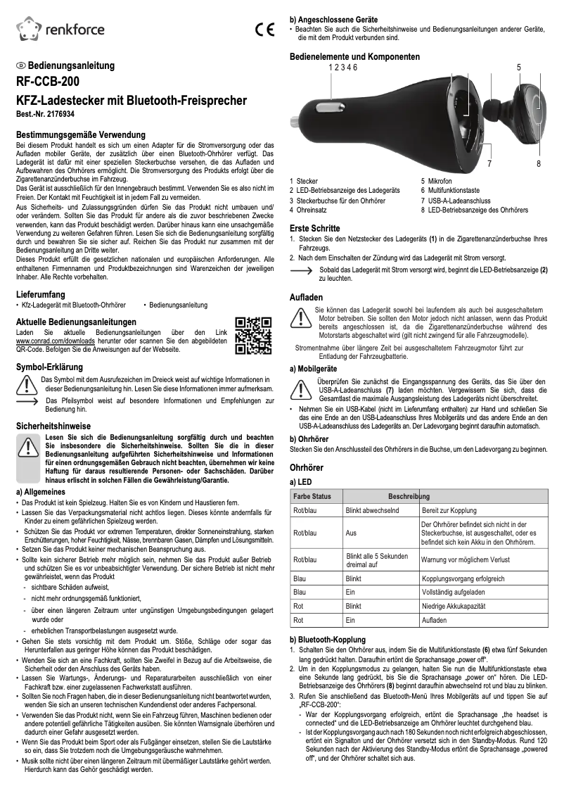 Page 1 de la notice Manuel utilisateur Renkforce RF-CCB-200