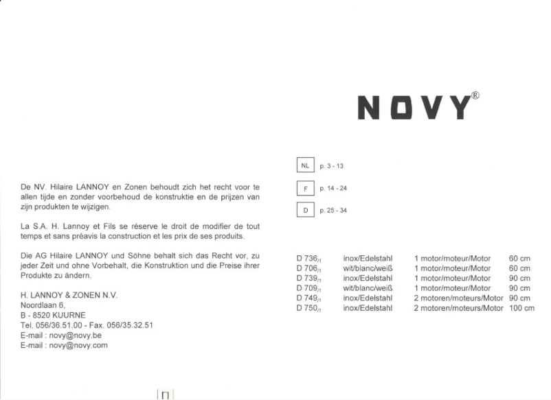 Page n°1 - Manuel utilisateur Novy 749