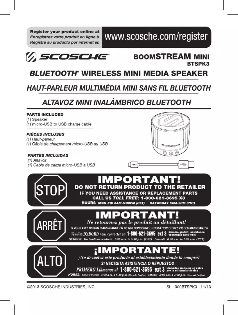 Page n°1 - Manuel utilisateur Scosche BoomStream Wrlss BT SPkr