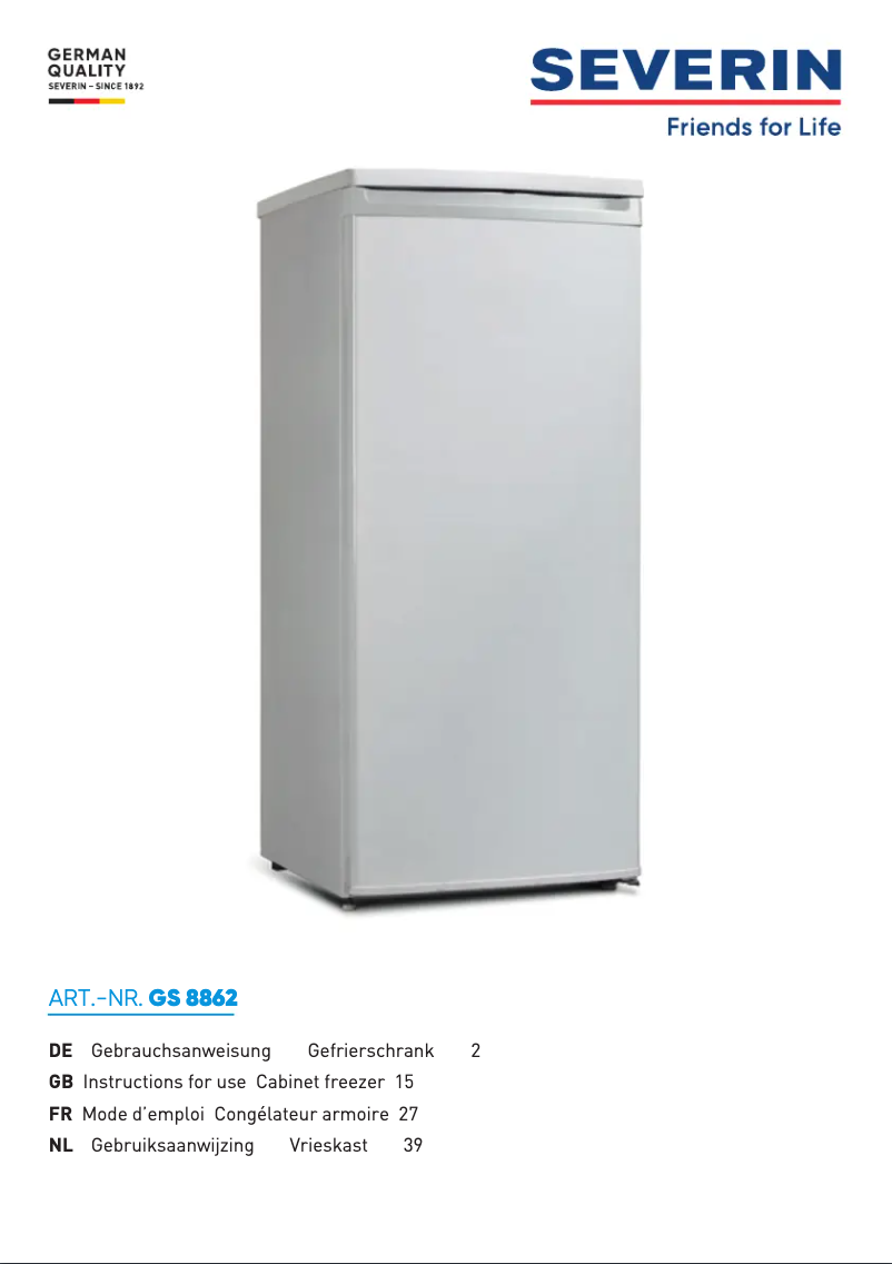 Page n°1 - Manuel utilisateur Severin GS 8862