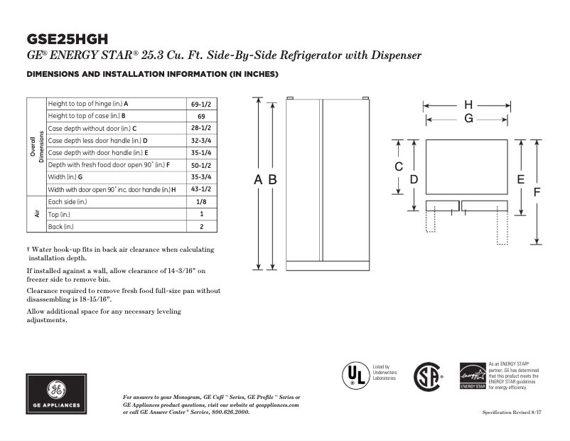 Image de la première page du manuel de l'appareil GSE25HGHWW