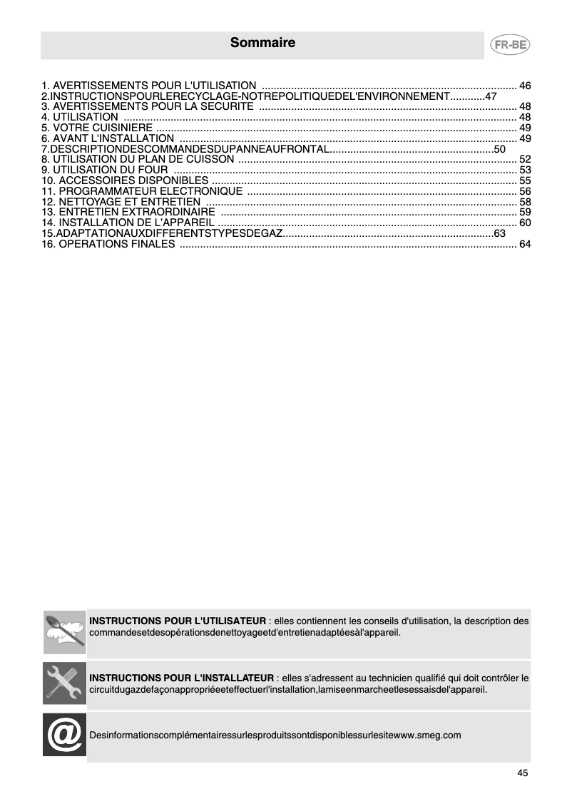 Page 1 de la notice Manuel utilisateur Smeg C9GMN1