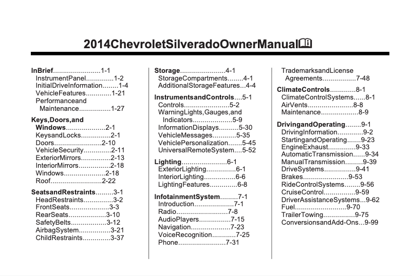 Page 1 de la notice Manuel utilisateur Chevrolet SS (2014)
