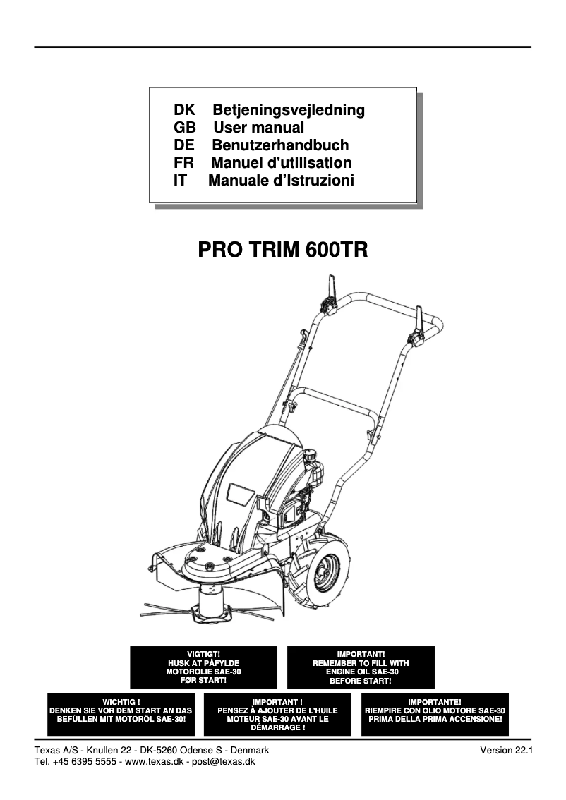 Page n°1 - Manuel utilisateur Texas Pro Trim 600TR