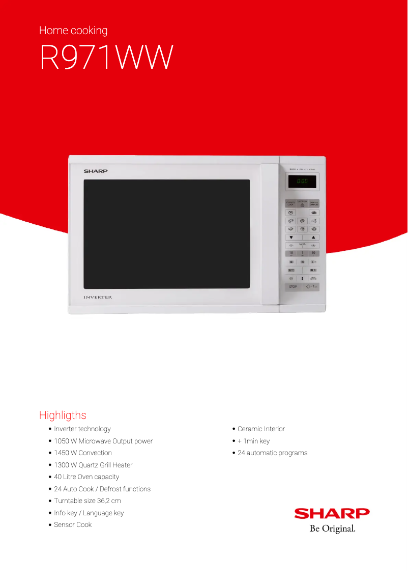 Page 1 de la notice Fiche technique Sharp R-971WW