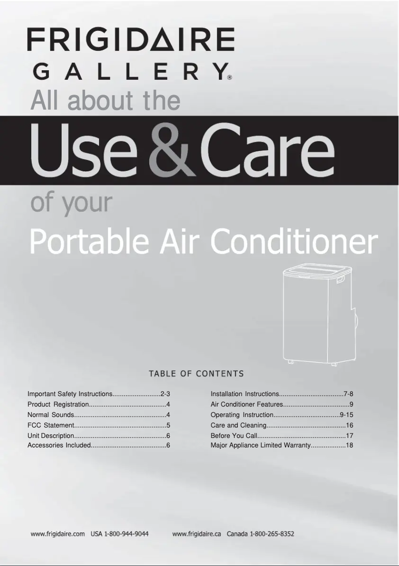 Page 1 de la notice Manuel d'utilisation et d'entretien Frigidaire GHPC132AB1