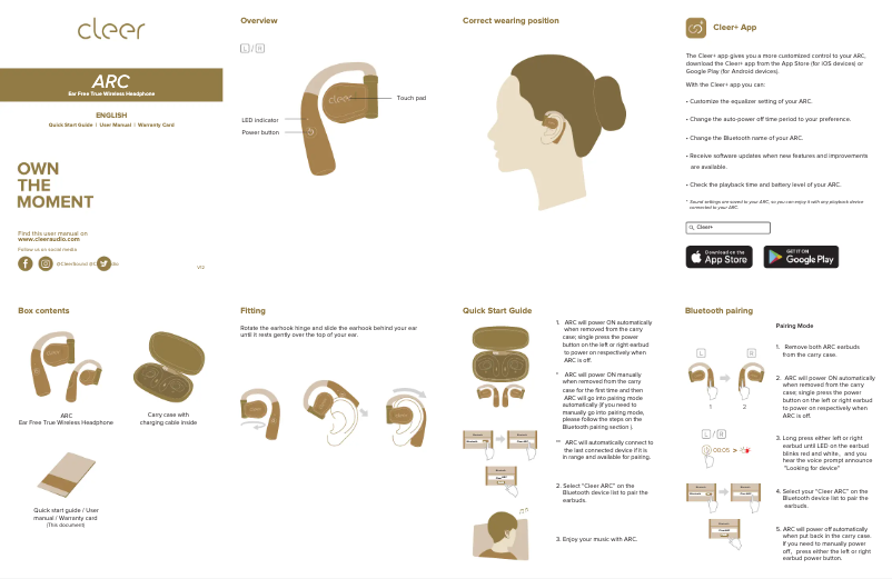 Page n°1 - Manuel utilisateur Cleer ARC