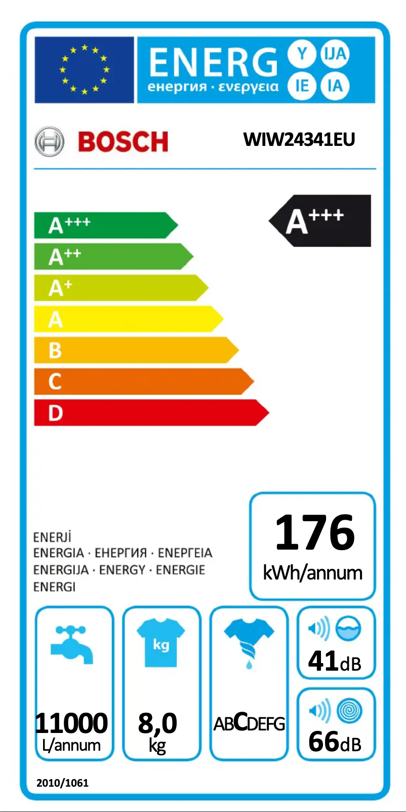 Page n°1 - Label énergétique Bosch WIW24341EU