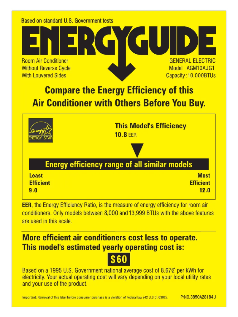 Página 1 del manual Etiqueta energética GE AGM10AJ