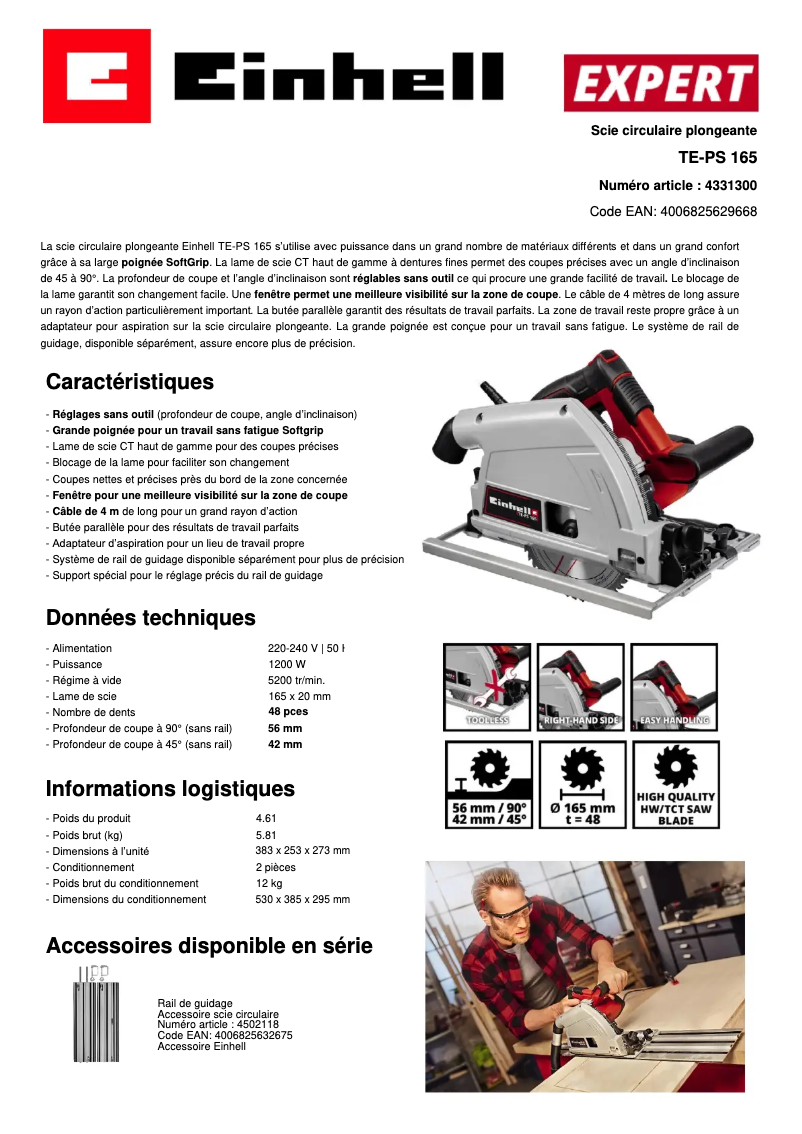 Page n°1 - Fiche technique Einhell TE-PS 165