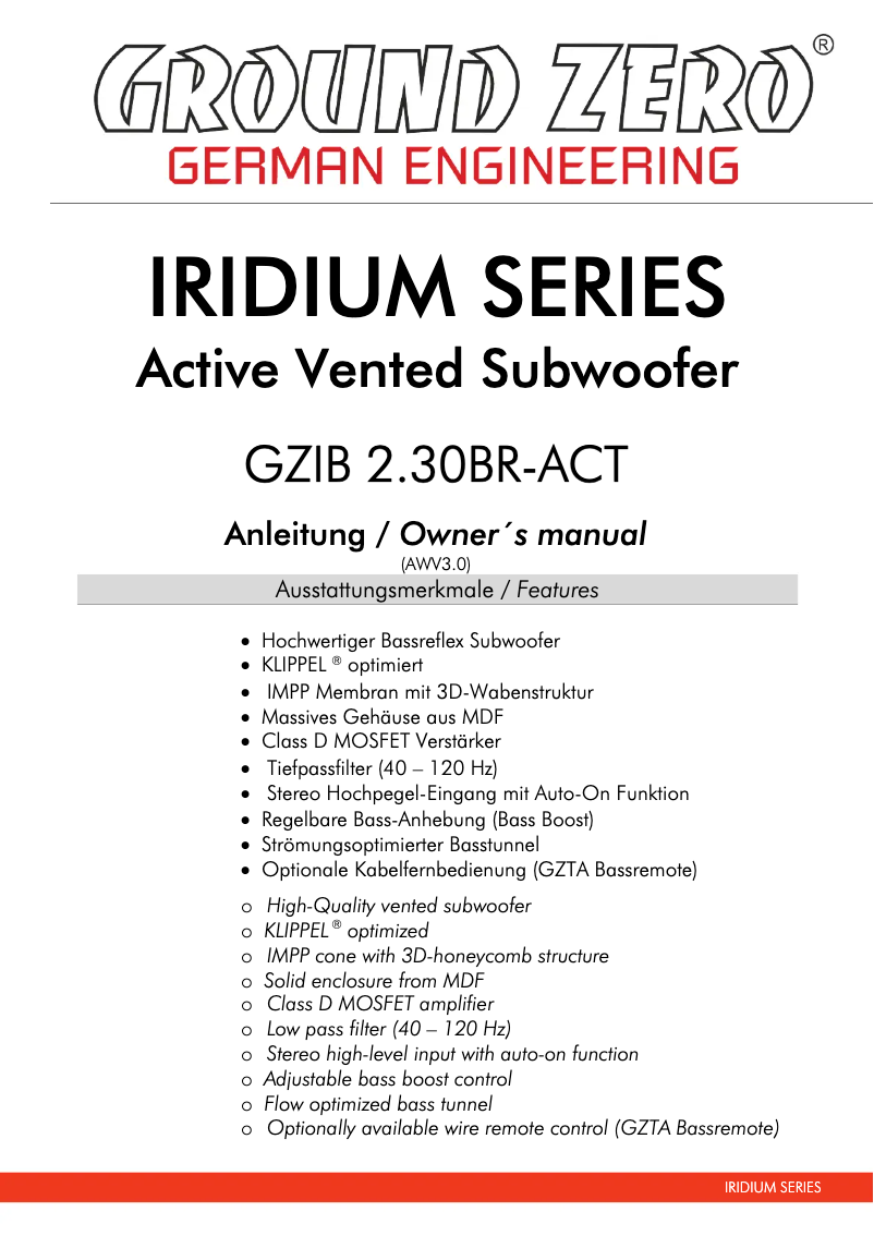 Página 1 del manual Manual de usuario Ground Zero IRIDIUM  GZIB 2.30BR-ACT