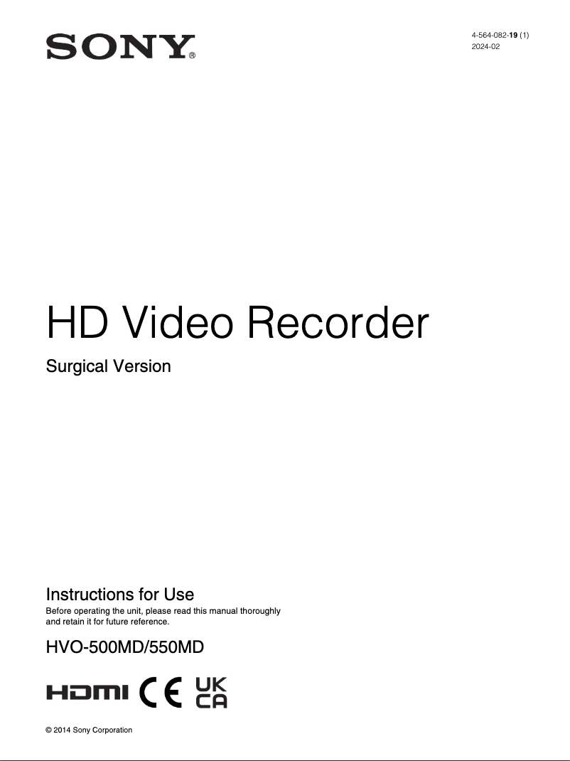 Page 1 de la notice Manuel utilisateur Sony HVO-550MD