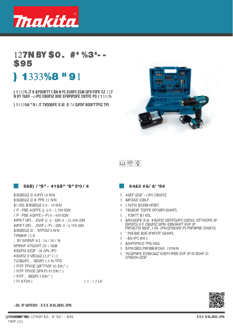 Page 1 de la notice Fiche technique Makita HP333DWAX1